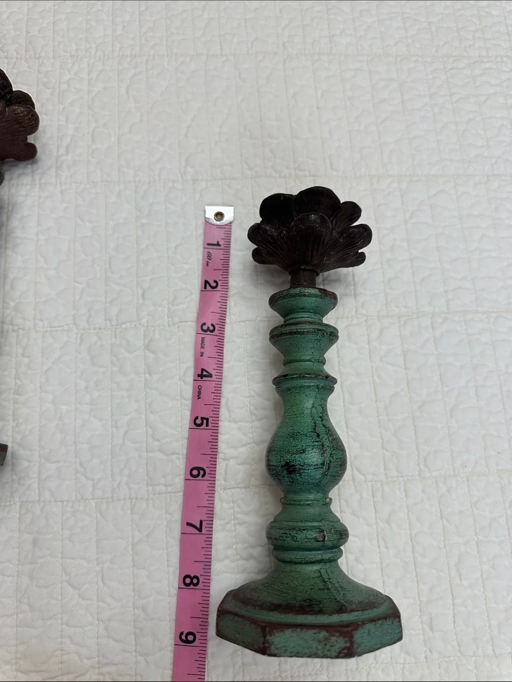 Pair of Candlesticks Vintage Look French Cottage Distressed Green Cottagecore